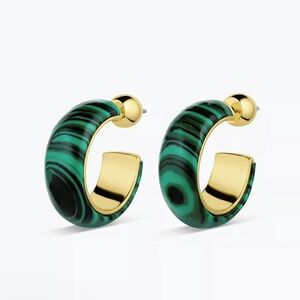 NWT Gorjana Malachite Green and Gold Small Hoops